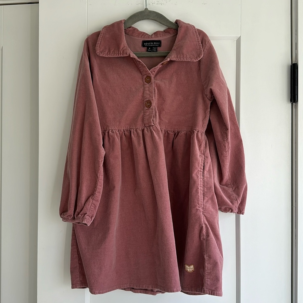 Souris-mini 6T long sleeved mauve corduroy dress